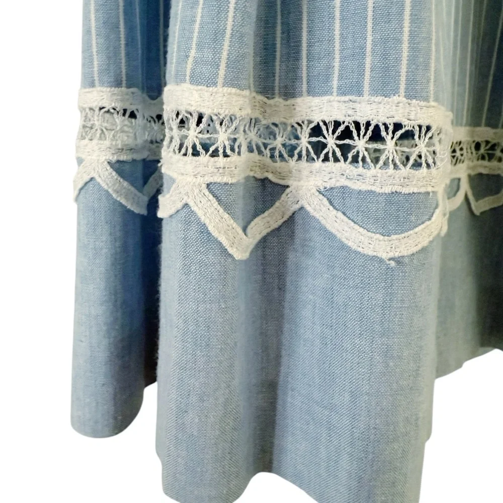 Cottagecore Vintage 70s 80s Skirt Blue & White Stripes Midi California Girl 12